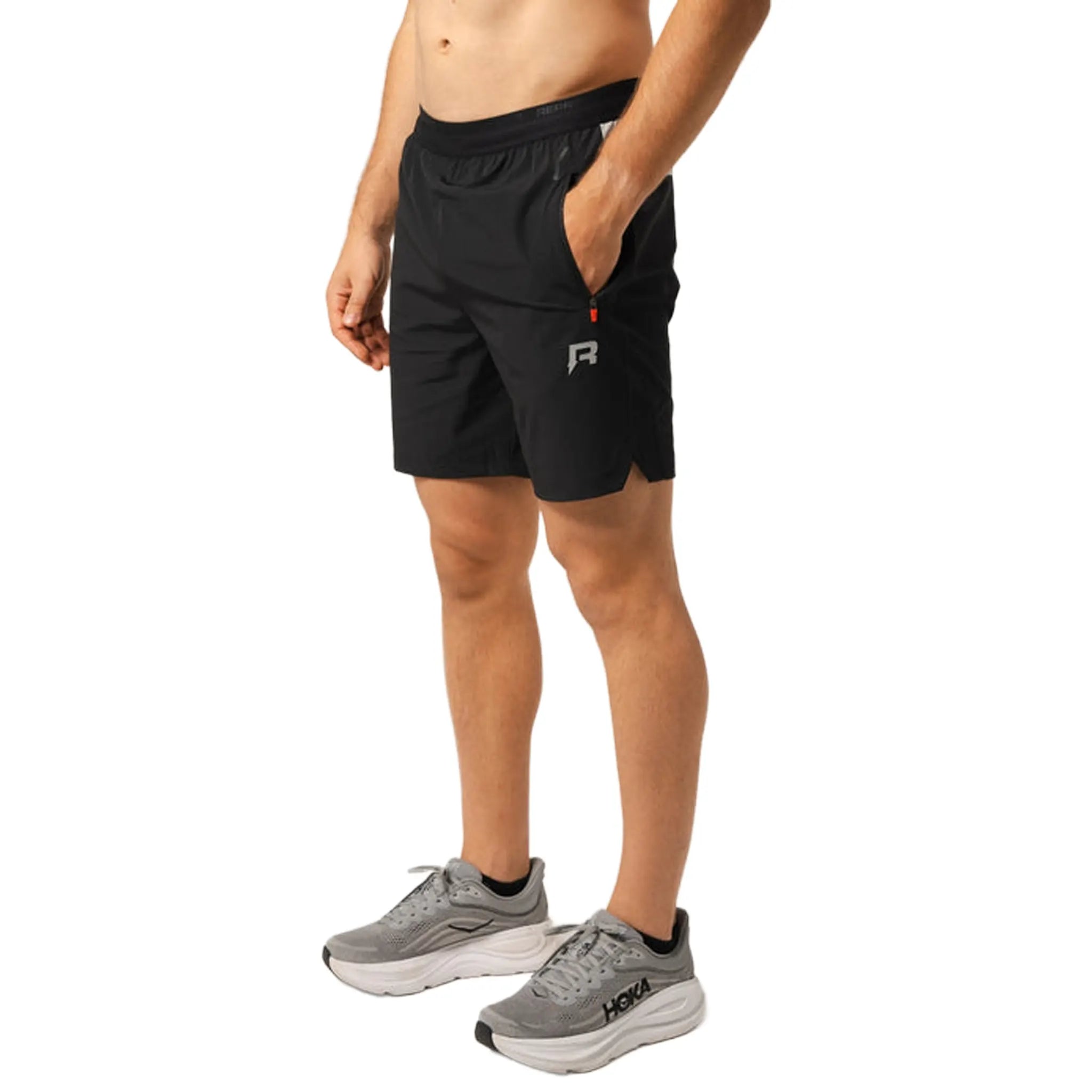 Front Side View of Reprimo Xcelerate Greylight Black Shorts